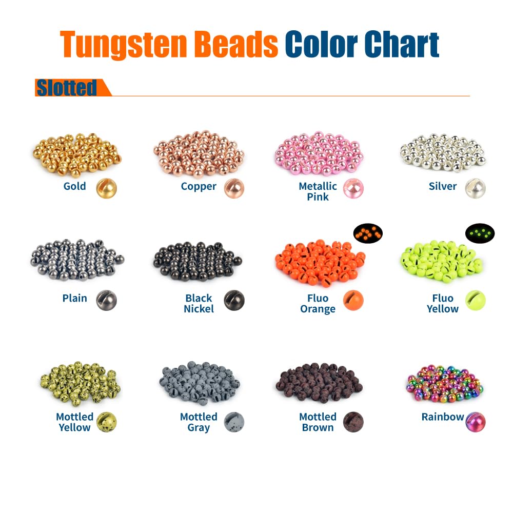 MUUNN 50pcs Tungsten Slotted Beads for Fly Tying, Sink Deeper and Faster 12 Colors/13 Sizes Slotted Tungsten Beads Fly Tying Beads Head Fly Tying Materials(Gold,2.3mm)