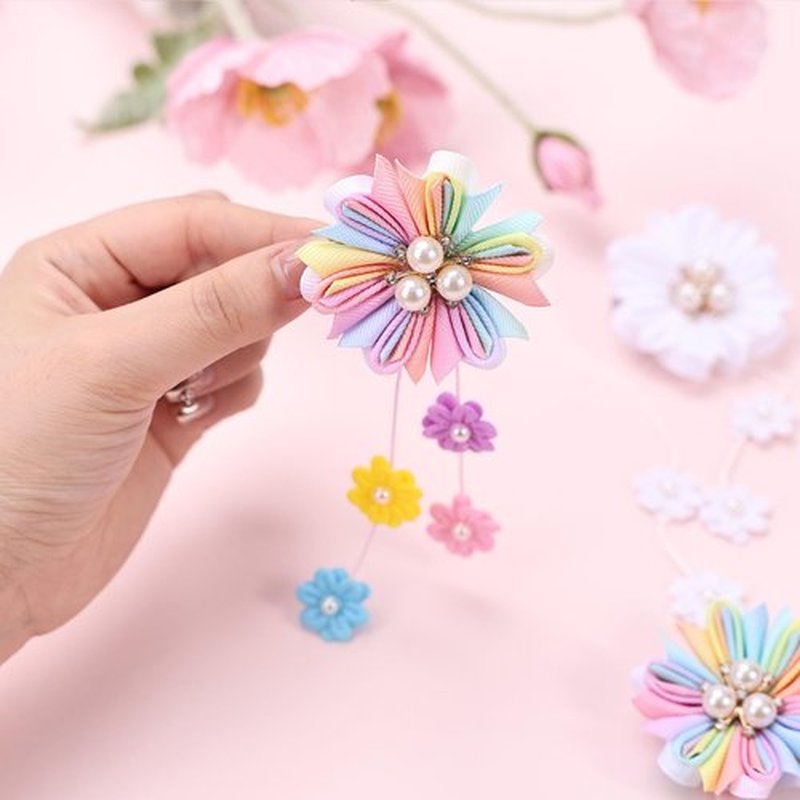 OAOLEER 6PCS Hair Bows for Girls, Flower Hair Accessories for Girls Grosgrain Ribbon With Alligator Clips Girl Hair Accessories for Kids Teen Back to School (Flower Bows-A)