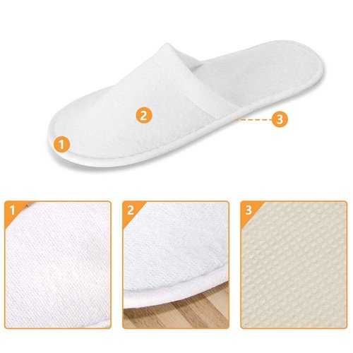 Haploon 24 Pairs Disposable Slippers for Guests, White Cotton Velvet Closed Toe Slippers Bulk Unisex Non-Slip Spa Slippers for Hotel Home Travel Train Parties Use