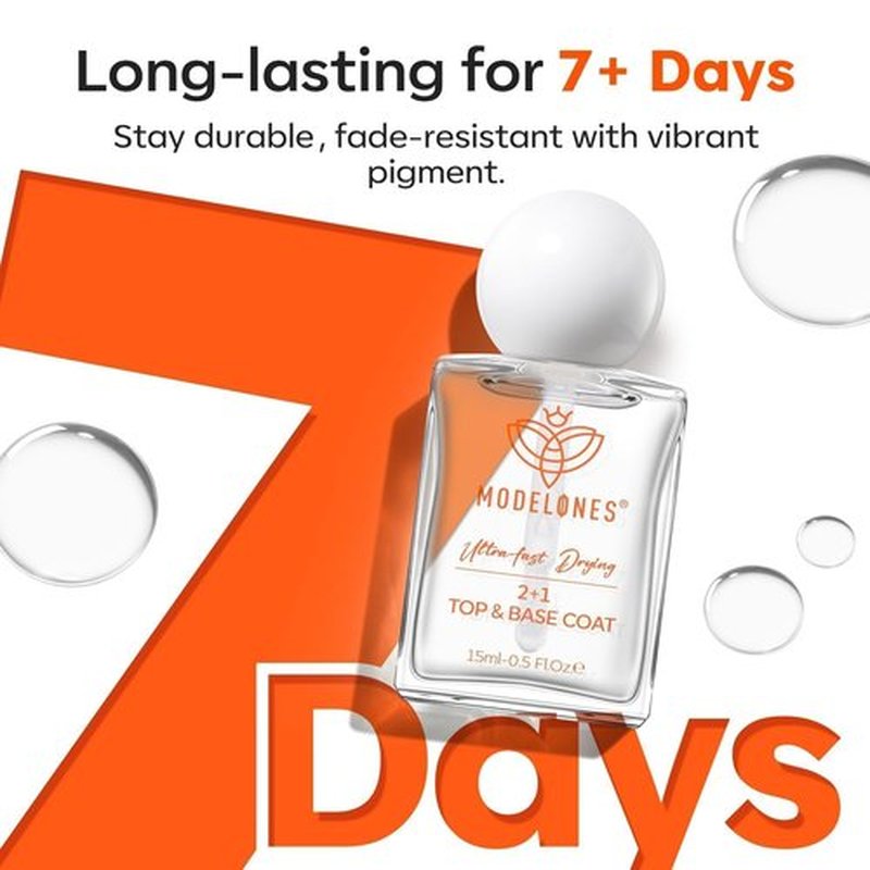 modelones 3 IN One Nail Polish Base Top Coat Nail Strengthener and Growth, 15 ml Quick Dry Clear Nail Lacquer Long Last Shine Chip Fade Resistant Nails Protect Care, Gift for Women Girls 0.5 Fl Oz
