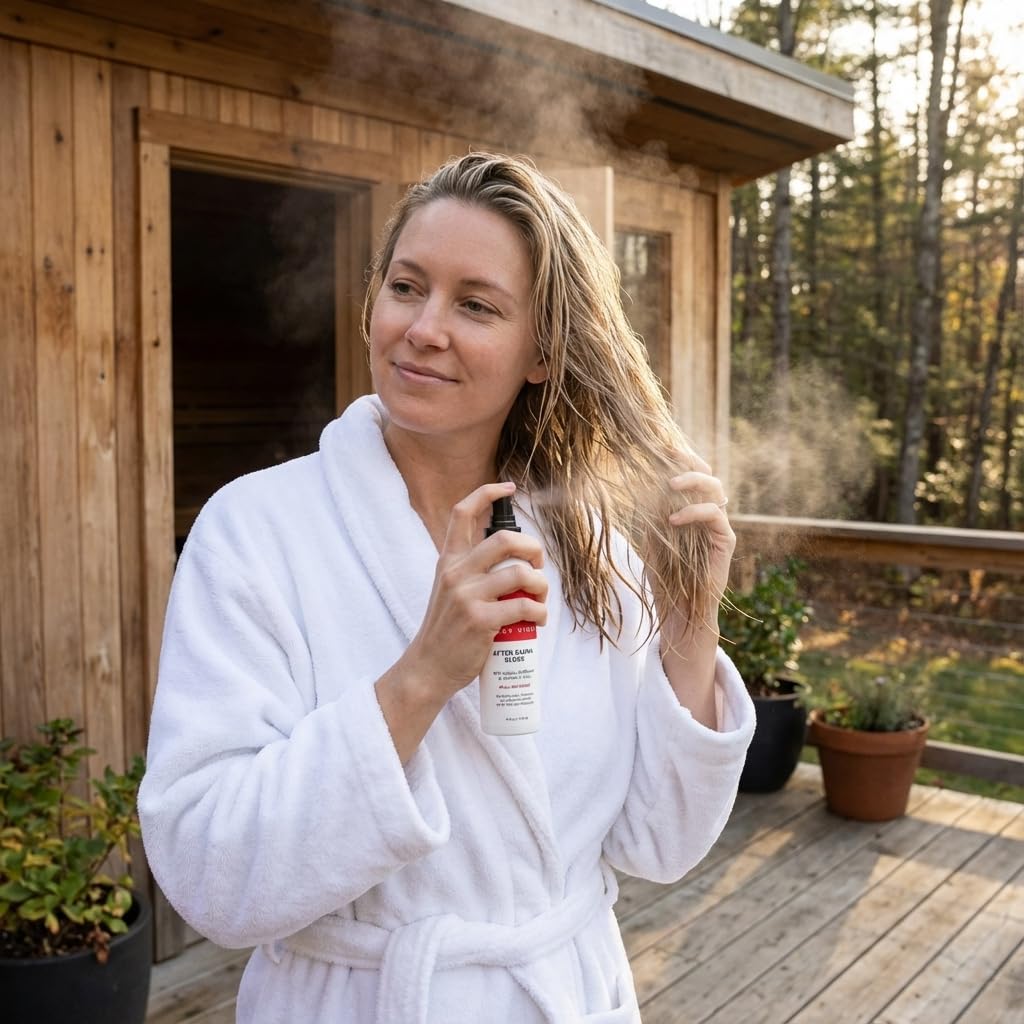 Sweet Vibes After Sauna Gloss – Post Sauna Hair Shine Spray for Women & Men | Hydrating Anti-Frizz Mist, Heat + UV Protection, Clean Nourishing Formula - 4 Fl Oz
