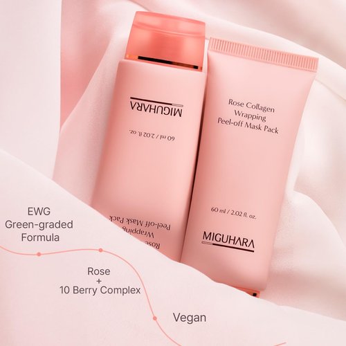 MIGUHARA Rose Collagen Wrapping Peel-Off Mask Pack, Facial Mask with Damask Rose Water, Hydrolyzed Collagen & Botanical Fruit Extracts for Hydrated, Glowing Look & Korean Glass Skin (60ml/2.02 fl.oz.)