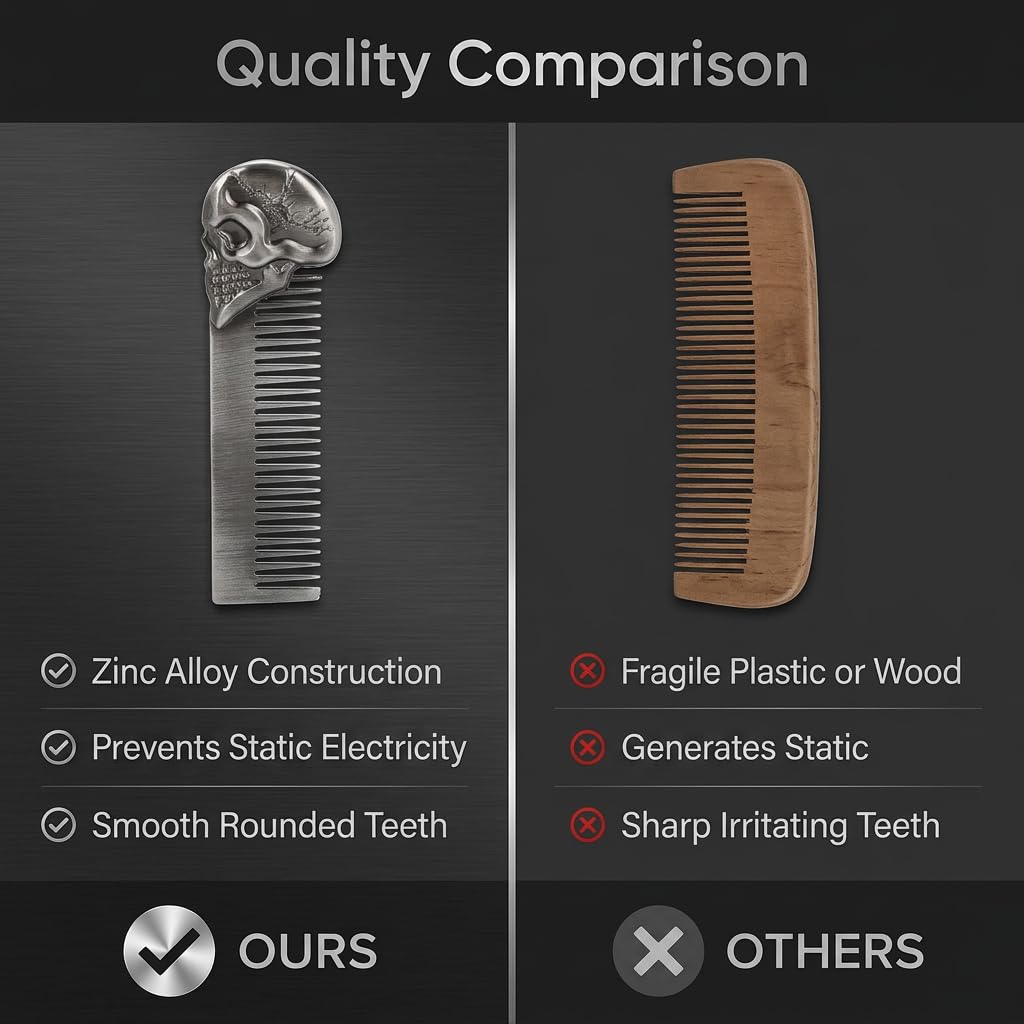 Beard Comb Beard Mustache Pocket Comb Hair Comb for Men Zinc Alloy Hair Brush Mustache and Beard Styling Tool for Home Salon (silver)