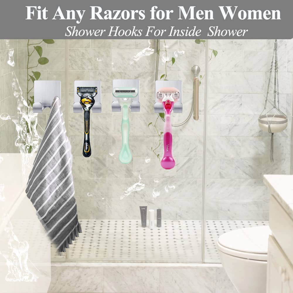 Fotosnow Razor Holder for Shower Shaver Hook Hanger Stand Self Adhesive Stainless Steel Utility Storage Hook Shower Hook for Razor,Bathroom Kitchen Organizer-4 Packs