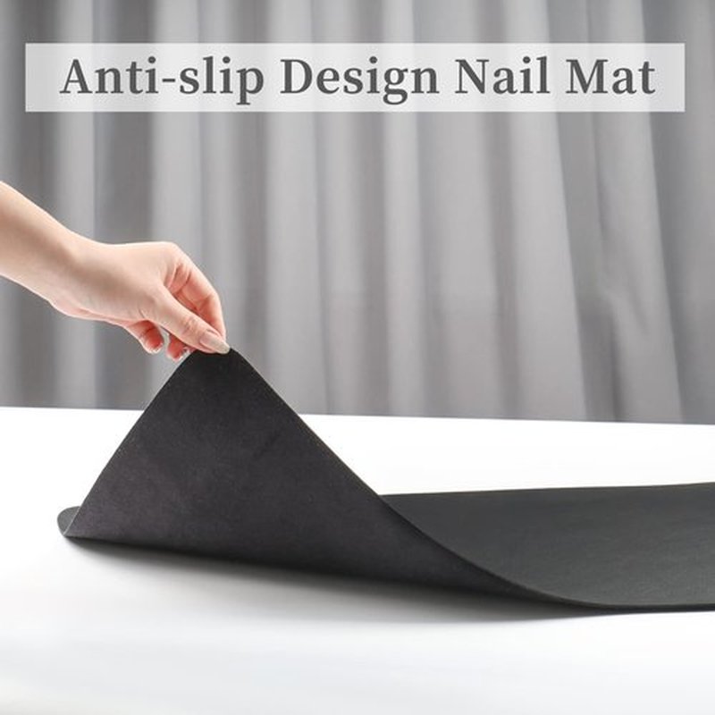 Black Nail Art Table Mat, Foldable Nail Hand Rest Mat for Nail Arm Rest Cushion, Soft Microfiber PU Leather Nail Arm Rest Pillow Manicure Pad Nail Table Desk Mat for Nail Technician Manicure(MAT ONLY)