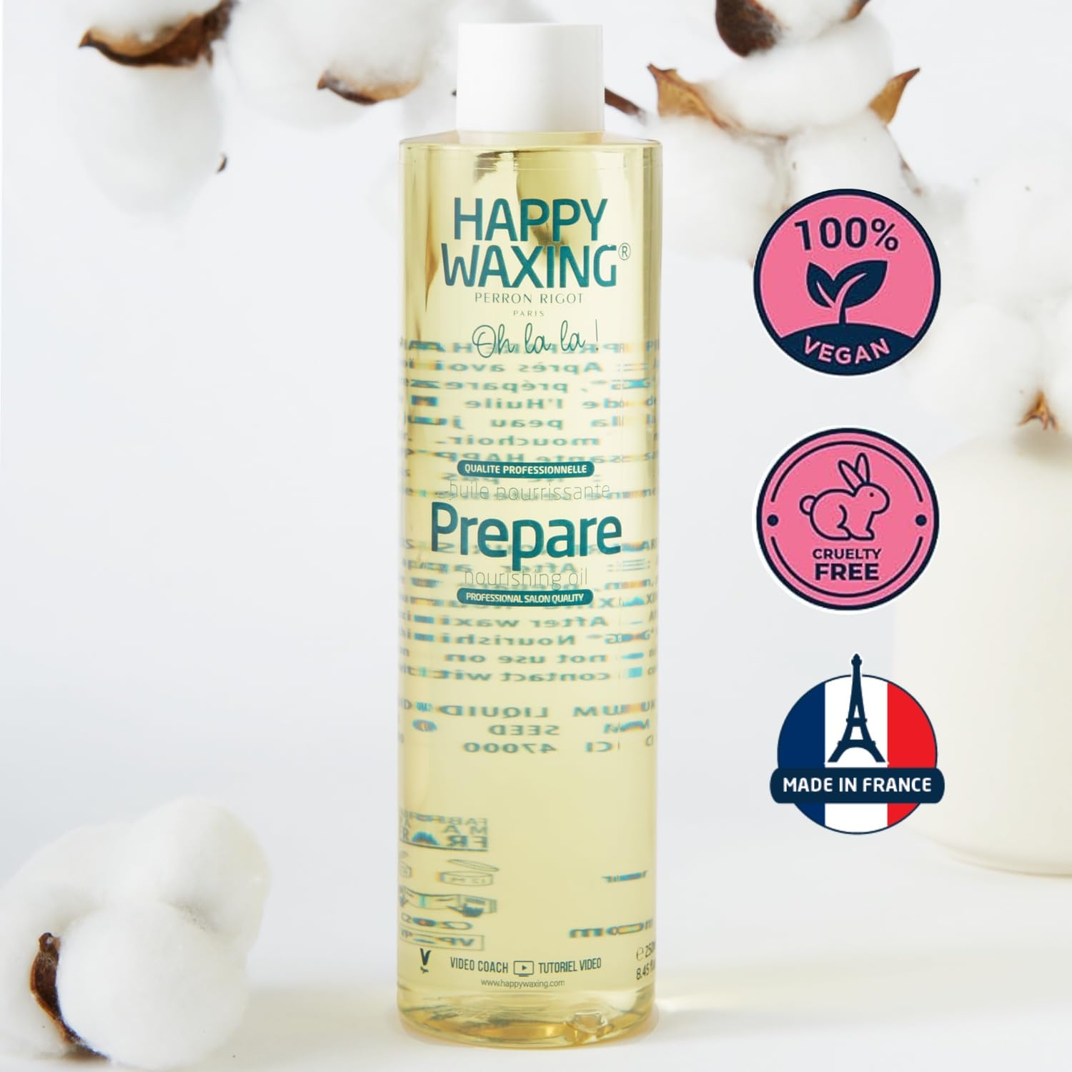Happy Waxing Prepare Nourishing Oil 8.45oz - Pre-Wax Safety Barrier & Post-Wax Residue Remover - Minimizes Pain & Protects Skin - Conditioning Jasmine Scented Oil for Hard Wax - Vegan & Paraben-Free