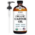 Castor Oil 100% Pure Organic Cold Pressed Unrefined Glass Bottle With Pump | USDA Certified Organic | Hexane Free Extra Virgin | For Hair Growth Eyebrows Eyelashes Skin and Castor Oil Pack Wrap | 16oz
