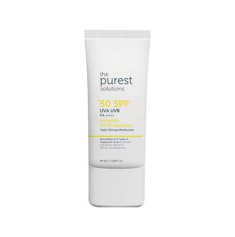 Purest Solutions Invisible UV Protection Daily Moisturizer SPF 50+ | Hydrating Hyaluronic Acid & Shea Butter - Anti-Aging for All Skin Types (1.69 fl. oz)