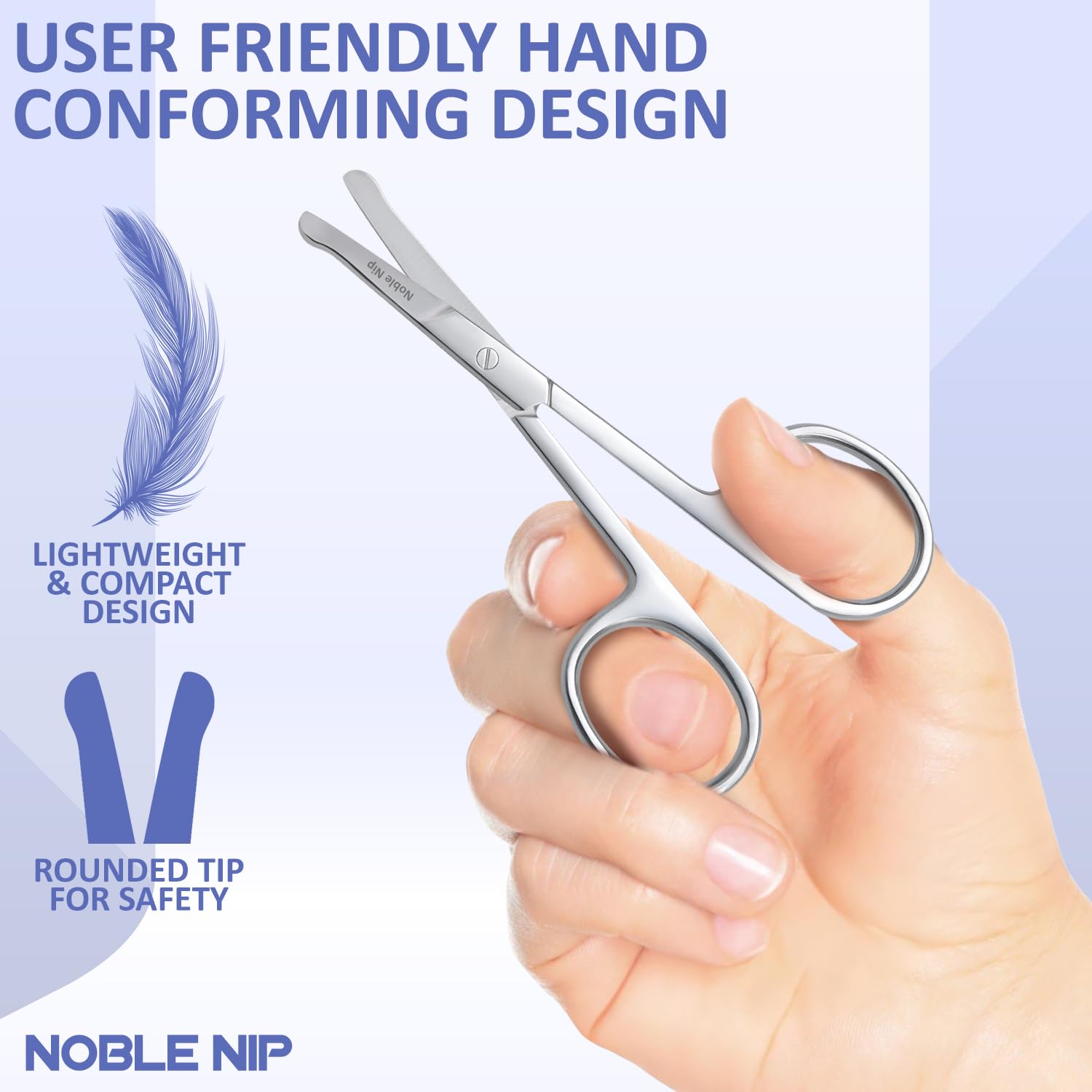 Noble Nip Nose Hair Scissor Premium Japanese Stainless Steel Beauty scissor Rounded Tip Safety Blade Small scissor for Grooming Eyebrow Eyelash & Mustache scissor for Men Women and Kids.