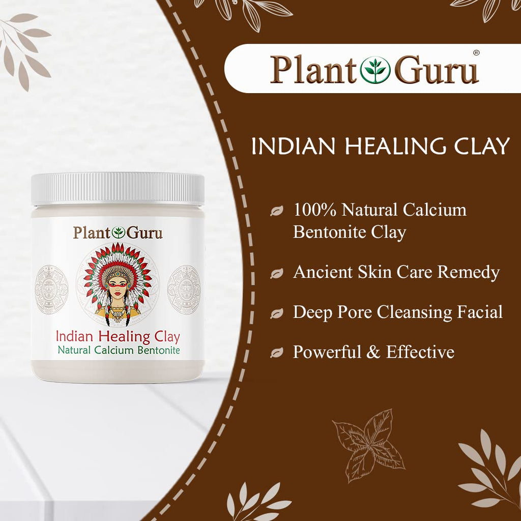 Plant Guru Calcium Bentonite Clay Powder 3.5 lbs. Bulk 100% Natural Indian Healing Clay - Deep Pore Cleansing Facial And Body Mask - Detox Clay for Face, Hair, Acne, and Bath.