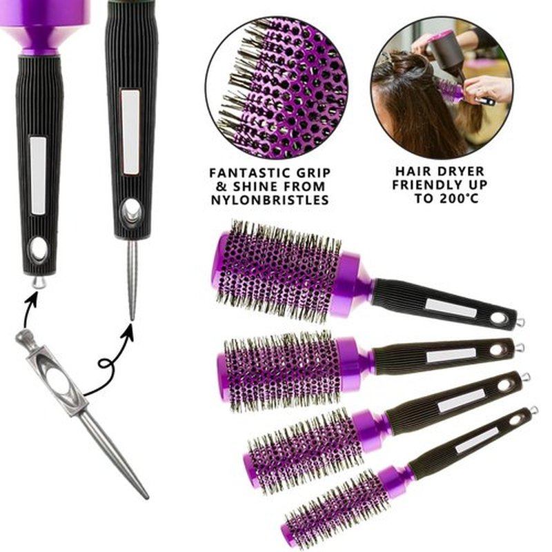 Aozzy 5pcs Blow-Drying Round Hair Brush Set - Ceramic, Boar Bristle Brush for Women - Thermal Barrel Brush Set, Styling & Roller Brush for Shiny, Smooth and Bouncy Hair