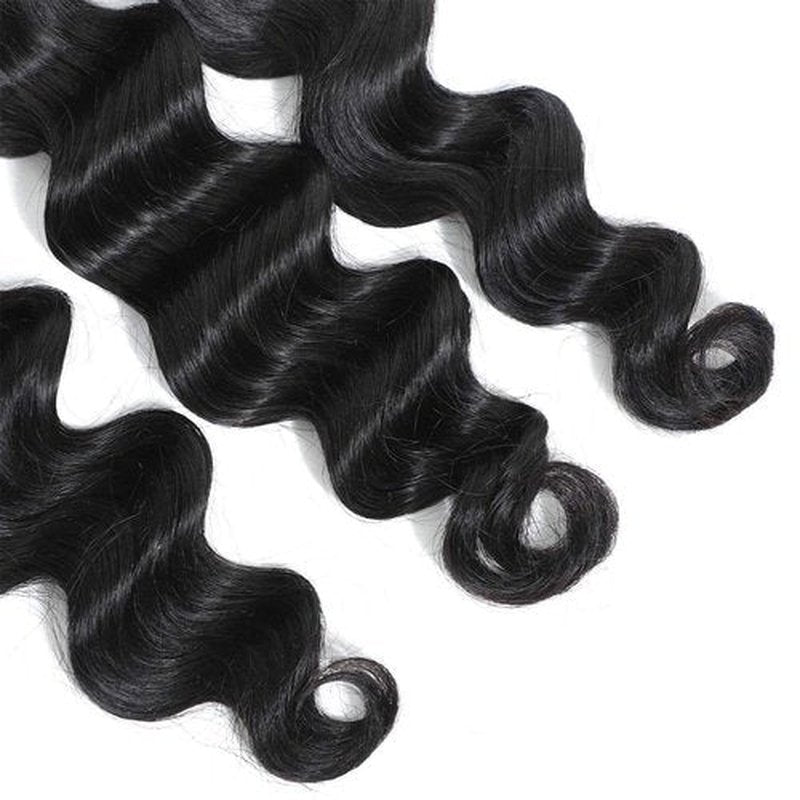 LadrXadr Human Hair Bundles Loose Wave Bundles 22 24 26 inch #1B Loose Body Wave Bundle Natural Black Bundle