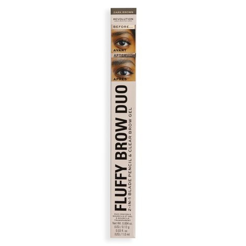Revolution, Fluffy Brow Filter Duo, 2-in-1 Eyebrow Pencil & Gel, Enhances & Shapes Brows, Vegan & Cruelty Free, Dark Brown, 1 piece