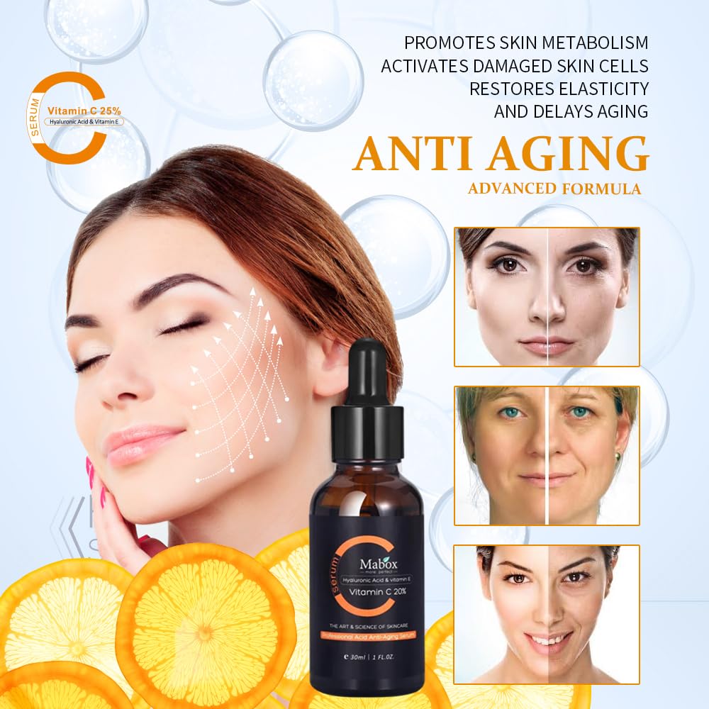 20% Vitamin C Face Serum With Hyaluronic Acid and Vitamin E- Facial Serum - Fade Dark Spots, Acne & Wrinkles, Smoothing Skin Serum for Face and Eye (1 fl.oz)