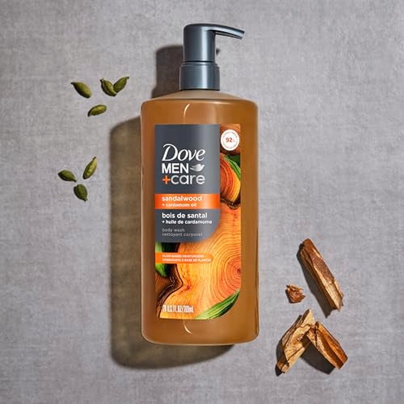 DOVE MEN + CARE Body Wash Sandalwood & Cardamom Oil Plant-Based Moisturizing Body Wash for Men, 26oz
