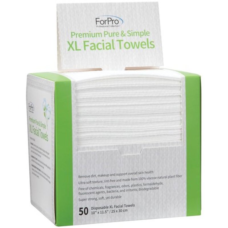 ForPro Disposable Face Towels - Ultra Soft Lint-Free Makeup Remover Cloths | 50 Biodegradable Towelettes