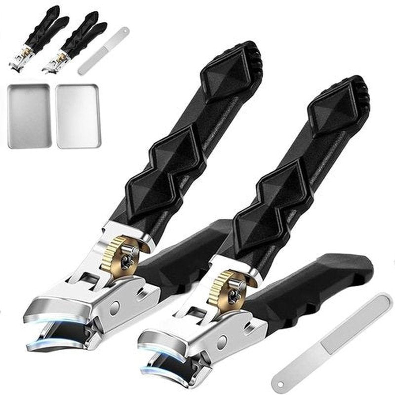 Toenail Clippers for Thick Toenails, 2 PCS Stainless Steel Nail Clippers, Upgraded 180° Wide-Mouth Bite, Splash-Proof Design, Oblique and Flat Mouth Nail Clippers Set (1 Set)