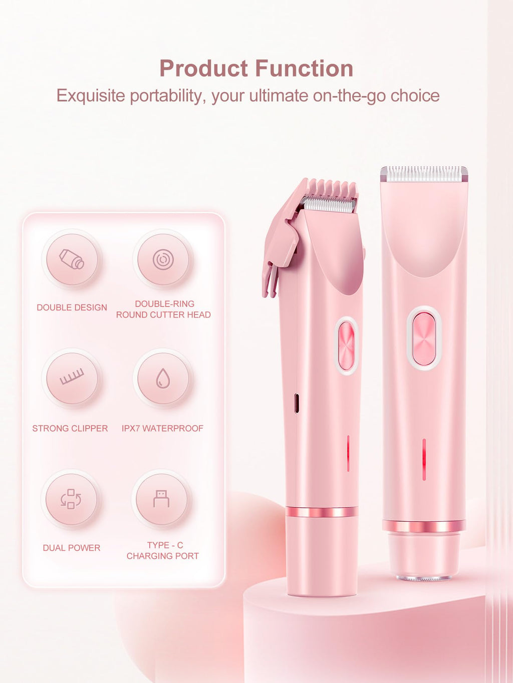 Joigivit 2 in 1 Bikini Trimmer for Women Dual Head Shaver Electric Razors Lady Pubic Hair, Ipx7 Waterproof Bikini Underarm Arm Leg Face Body Pink