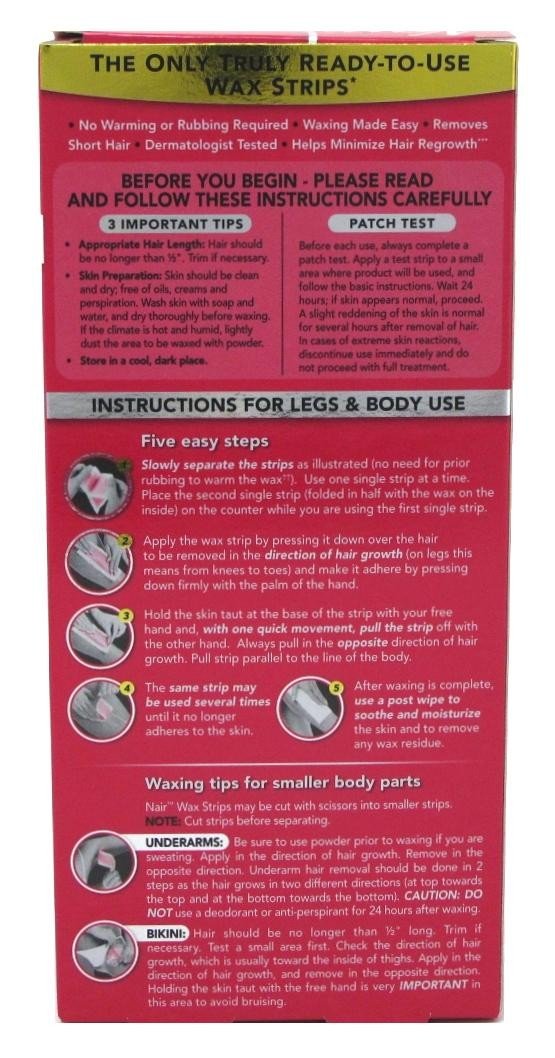 Nair Hair Remover Wax Ready- Strips 40 Count Legs/Body