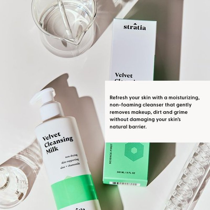 Stratia Velvet Cleansing Milk - Gentle Moisturizing Face Cleanser with Chamomile & Aloe Vera | 8 Fl Oz