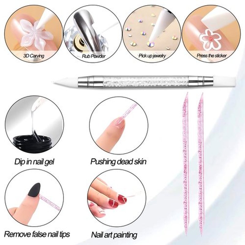 SUTOZMIWE Solid Builder Nail Gel, Clear Sculpting Gel for Nail Art, Non-Sticky 3D Carving Modeling Hard Gels with Gold & Silver Chrome Nail Powder for DIY Salon Manicure at Home