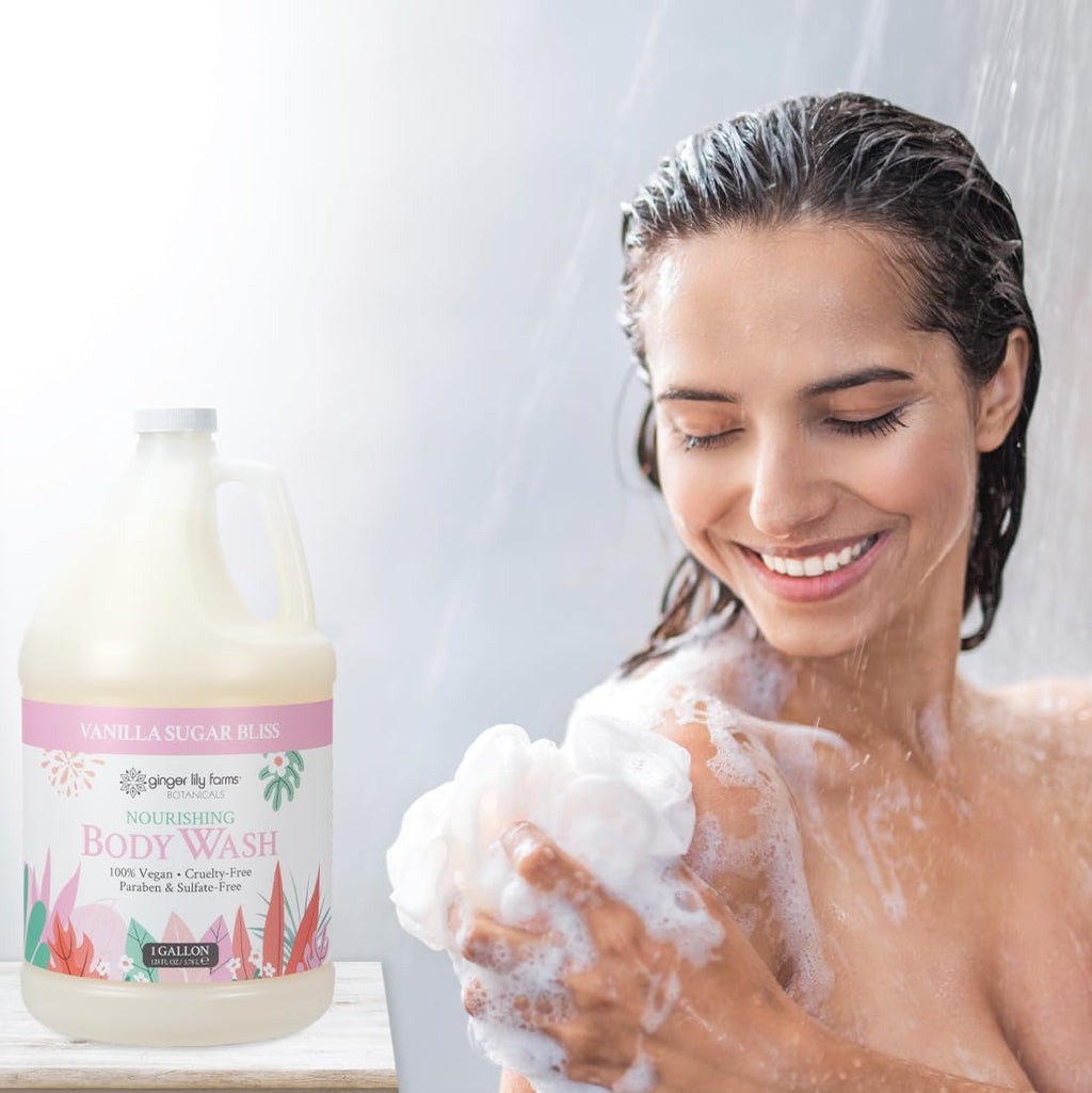 Ginger Lily Farms Botanicals Nourishing Body Wash, 100% Vegan & Cruelty-Free, Vanilla Sugar Bliss Scent, 1 Gallon (128 fl oz) Refill