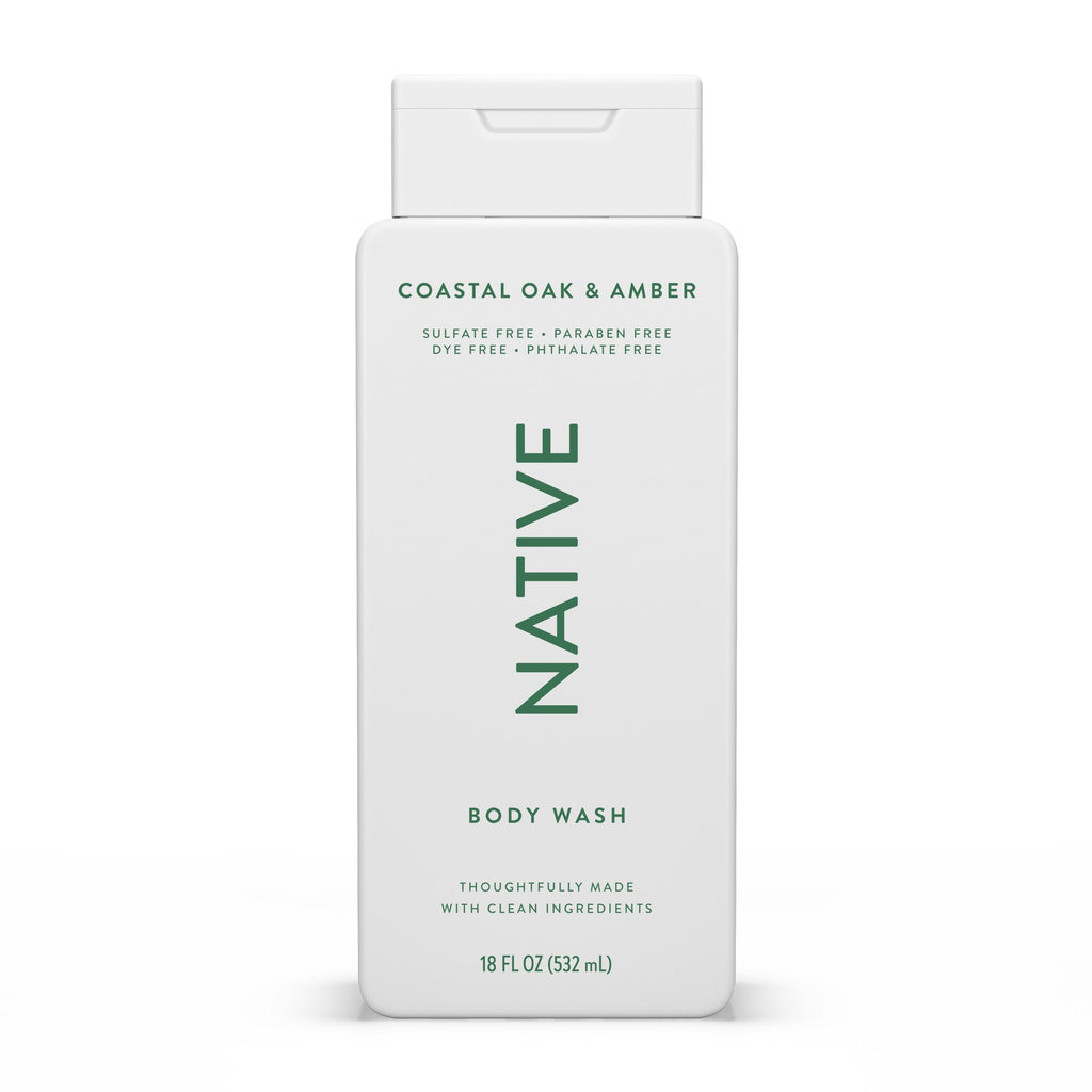 Native Body Wash Contains Naturally Derived Ingredients | For Women & Men, Sulfate, Paraben, & Dye Free Leaving Skin Soft and Hydrating | Coastal Oak & Amber 18 oz