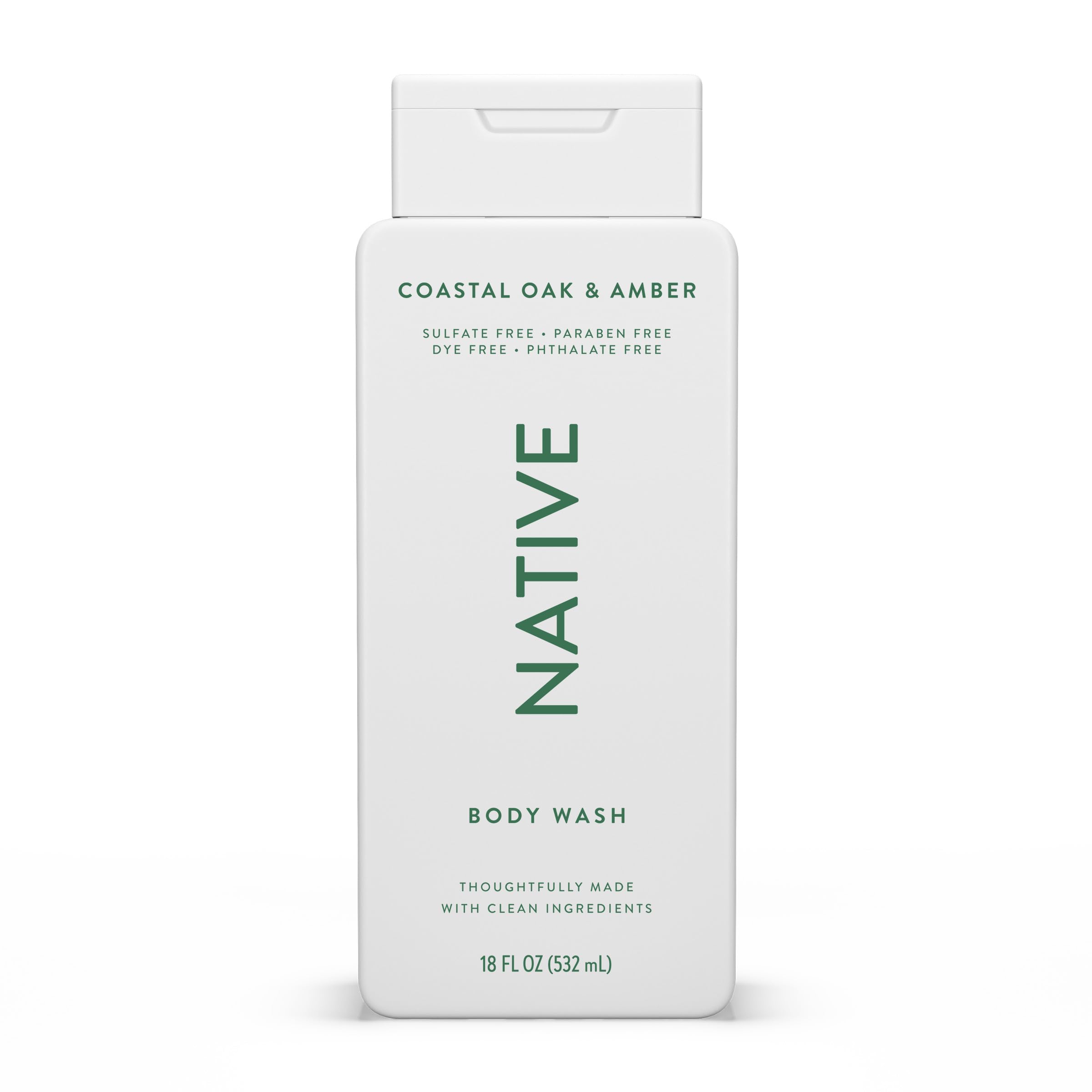 Native Body Wash Contains Naturally Derived Ingredients | For Women & Men, Sulfate, Paraben, & Dye Free Leaving Skin Soft and Hydrating | Coastal Oak & Amber 18 oz