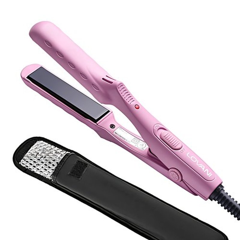 LOVANI Mini Flat Iron, Dual Voltage Travel Hair Straightener, Tourmaline Ceramic Small Flat Irons for Short Hair/Bangs (Pink, 0.5 Inch, SleekMini)