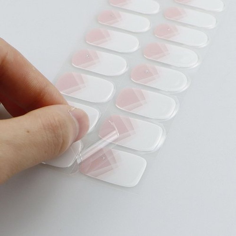 JMEOWIO Gel Nail Stickers Cream Pink French Tip Semi Cured Gel Nail Strips Wraps UV/LED Nails Art Design Decoration Accessories