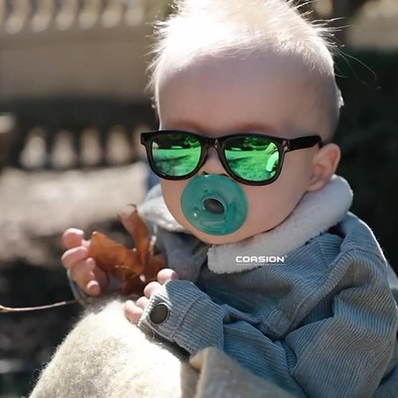 COASION Bendable Flexible Polarized Newborn Baby Sunglasses with Silicon Strap for Infant Boys Girls Age 0-12 Months (Dark Blue/Grey)