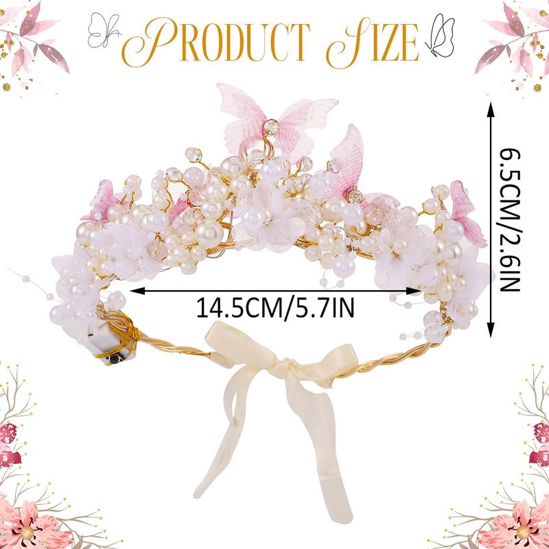 Yean Light up Butterfly Crown Flower Fairy Headband Gold Hair Accessories for Women and Girls