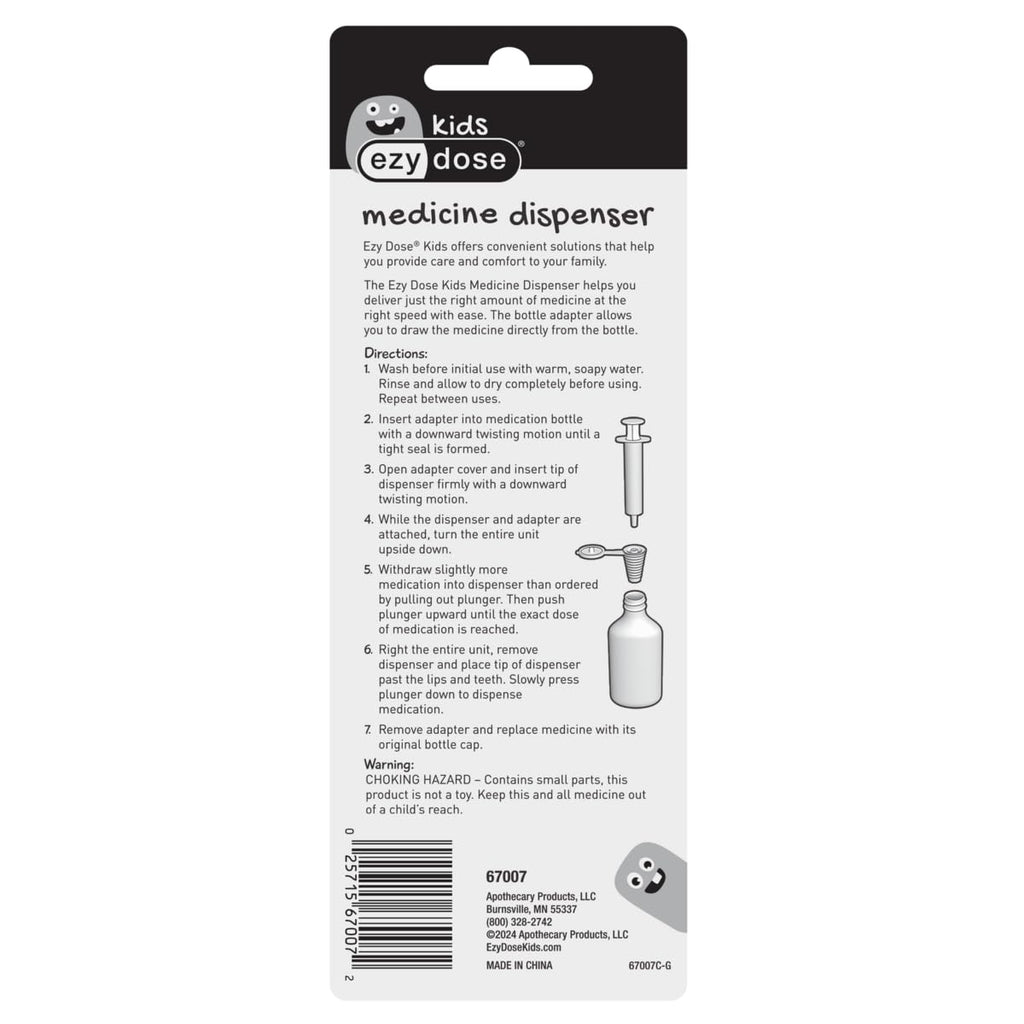 EZY DOSE Kids Baby Oral Syringe & Dispenser Calibrated for Liquid Medicine, Reduce Mess and Spills, Easy Way to Orally Administer Medication, 10 mL/2 TSP, Includes Bottle Adapter, Clear, BPA Free