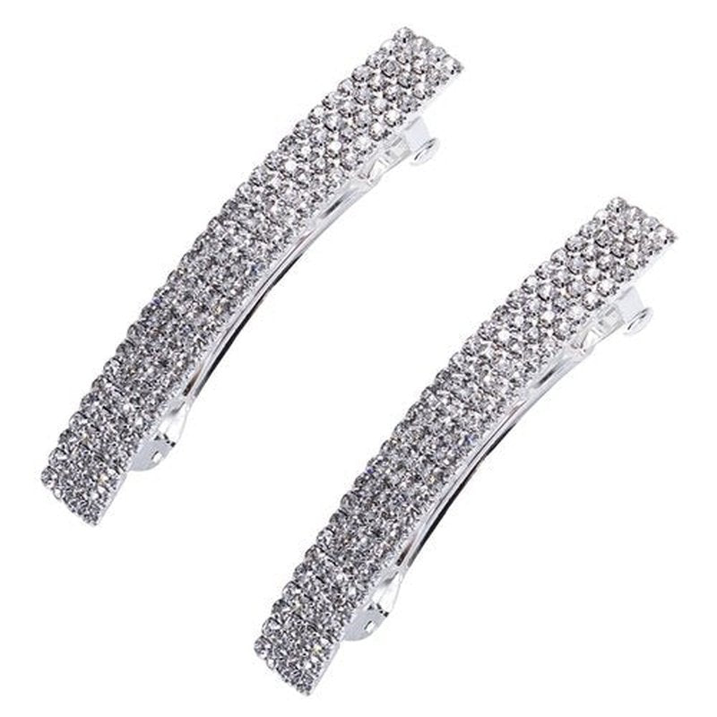 Meisuitd Crystal Hair Barrette 2 Pcs Sparkly Rhinestone Hair Clip French Design Bridal Fashion Gorgeous Bling Rhinestone Hair Clips Ponytail Holder Side Clips 2.55 inch