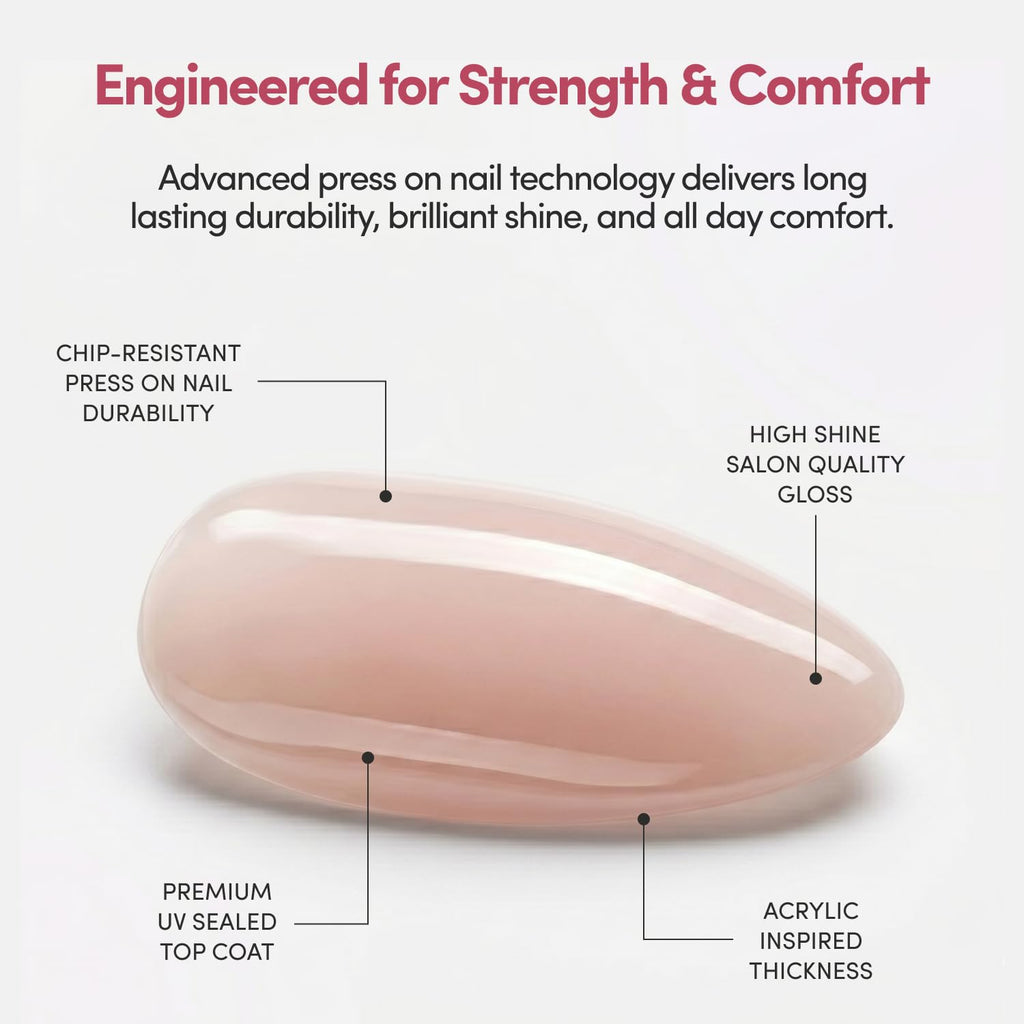 Glamnetic Press On Nails - La Perle | Semi-Transparent Squoval French Tip Fake Nails, Salon Quality | 15 Sizes - 30 Nail Kit with Glue
