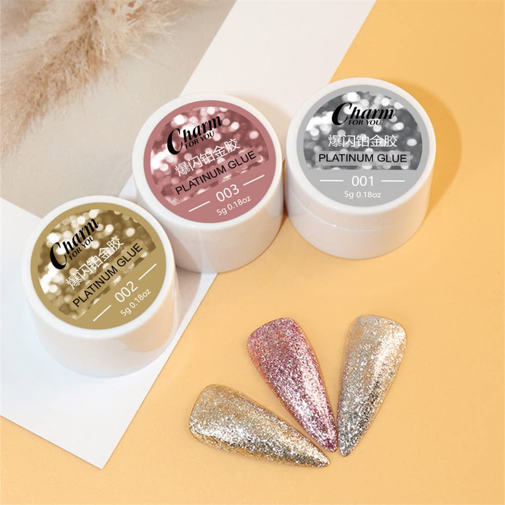 VERONNI Glitter Gel Nail Polish Chrome Platinum Glitter Gel Nail Polish Set, Sparkly Shiny Silver Gold Pink Champagne 4 Colors Nail Art Painting Drawing Home DIY Manicure Nail Salon