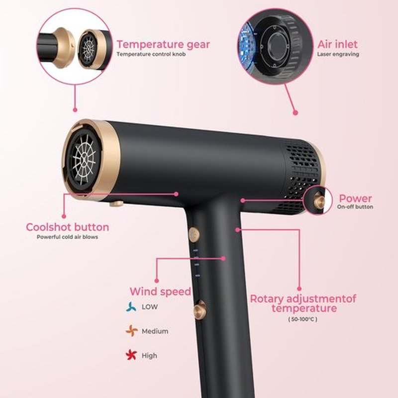Hair Dryer 3 in 1 Hot Air Styler, 2000 W Ionic Blow Dryer, Lightweight Compact Hairdryer for Travel, Long Barrel Airflow Auto Wrap Curler for Quick Styling, Fast Drying, Coolshot (Black)