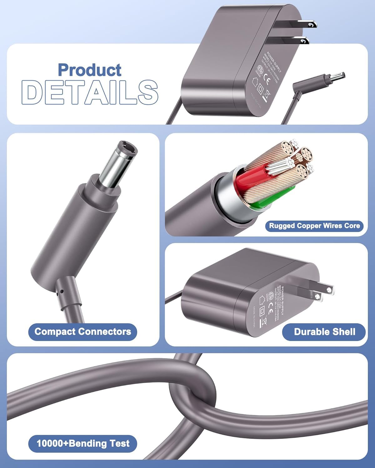 Replacement Charger for Dyson V8 V7 V6 SV04 SV03 DC59 DC58 DC62 Absolute Animal Motorhead Cordless Cleaner, Replacement Dyson Vacuum Charger for Dyson 26.1V 0.8A Battery 967813-02 205720-02 209468-01