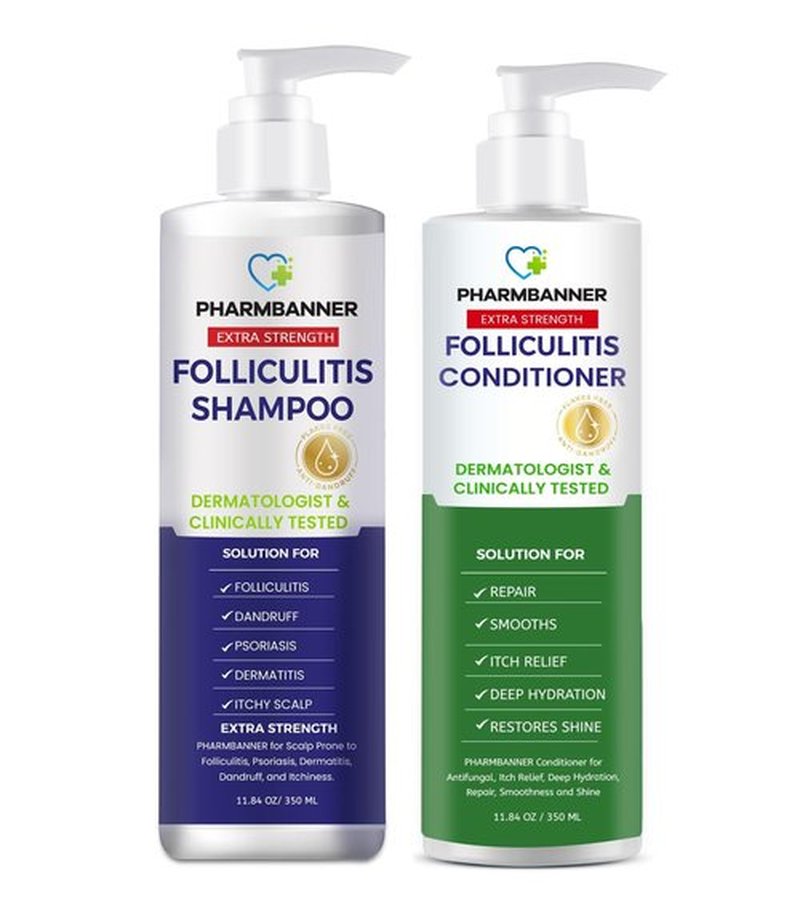 PHARMBANNER Anti-Fungal Shampoo and Conditioner Set – Tea Tree & Argan Oil for Folliculitis, Seborrheic Dermatitis, Scalp Psoriasis – Relieves Itchy, Flaky, Dry Scalp – Sulfate & Paraben Free