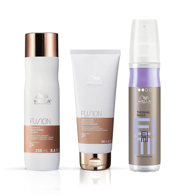 Wella Professionals Fusion Intense Repair Shampoo & Conditioner | Anti-Hair Breakage Bundle with EIMI Thermal Image Hairspray for Smoothness & Shine