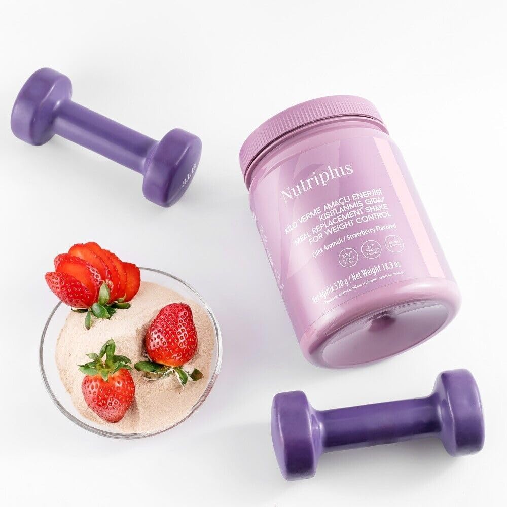 FARMASi Nutriplus Meal Replacement Shake, Plant Based Protein Powder with 27 Vitamins and Minerals, High Fiber Nutrition Drink Mix, Gluten-Free, Low Calorie Weight Control Powder, 18.3 oz, Strawberry