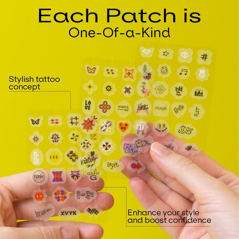 ZVYK Cute Pimple Patches for Face - Tattoo Style Hydrocolloid Acne Patches (Confidence Patch) with Star Designs (66 Cute Patches) - Vegan & Cruelty-Free