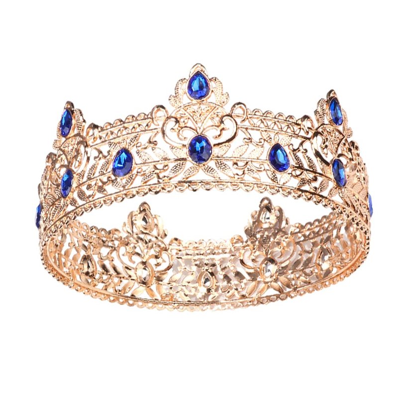 YADIRF Men's Crowns Metal Adult Men Birthday Prom Homecoming Party Crown King Crown For Festival Wedding Baby Shower (Gold With Blue Stone)