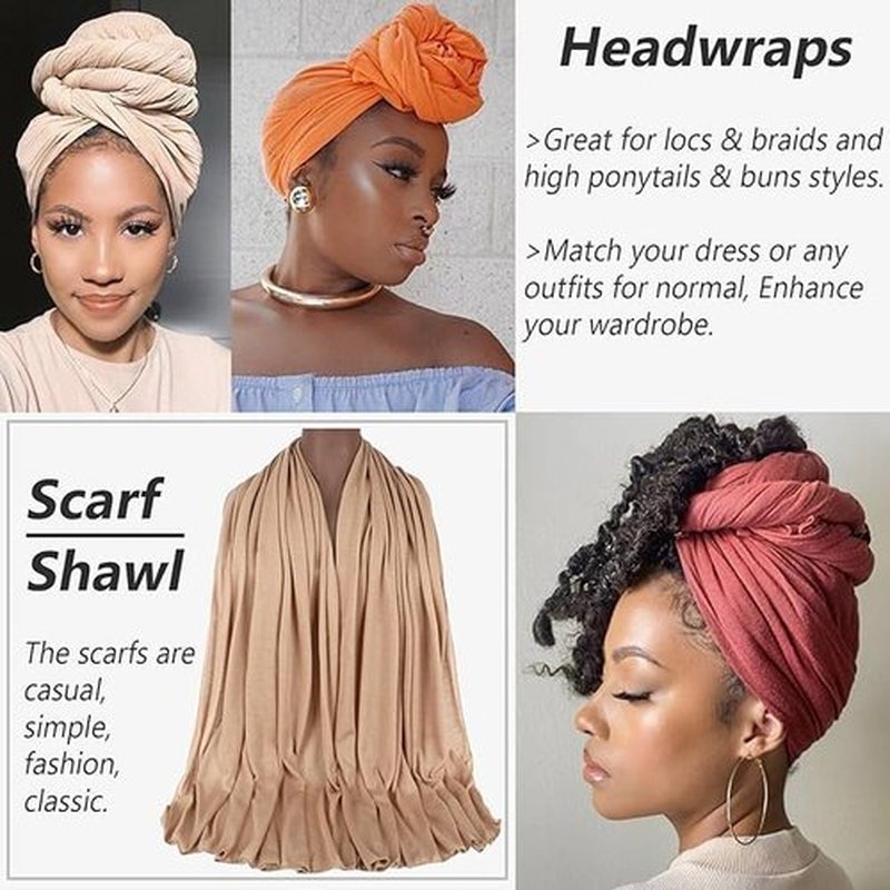 PWEOUKE 4 Pcs Head Wraps for Women Solid Color Soft African Head Scarf for Hair Jersey Turban Long Breathable Head Band Tie for Woman