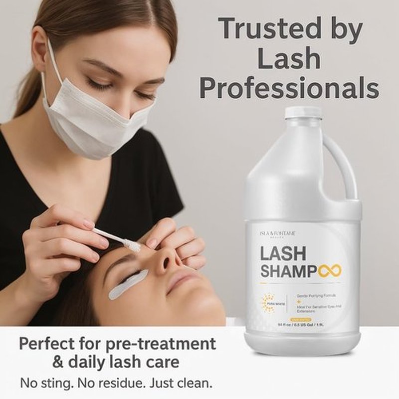 ISLA & FONTANE Lash Shampoo Bulk – Pura White 64 fl oz | Gentle Eyelash Shampoo for Extensions | Lash Foam Cleanser | Oil-Free Lash Bath for Home & Salon Use