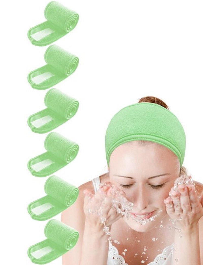 EUICAE Spa Headband Hair Wrap Sweat Head Wrap Non-slip Stretchable Washable Makeup Headband for Face Wash Facial Treatment Sport Fits All White (Green Seafoam)