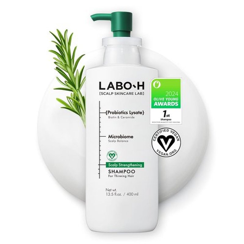 LABO.H Scalp Strengthening Shampoo - Hair Growth & Anti-Loss Formula | Vegan Ceramide with Rosemary Oil, Biotin, Caffeine, 13.5 Fl. oz.