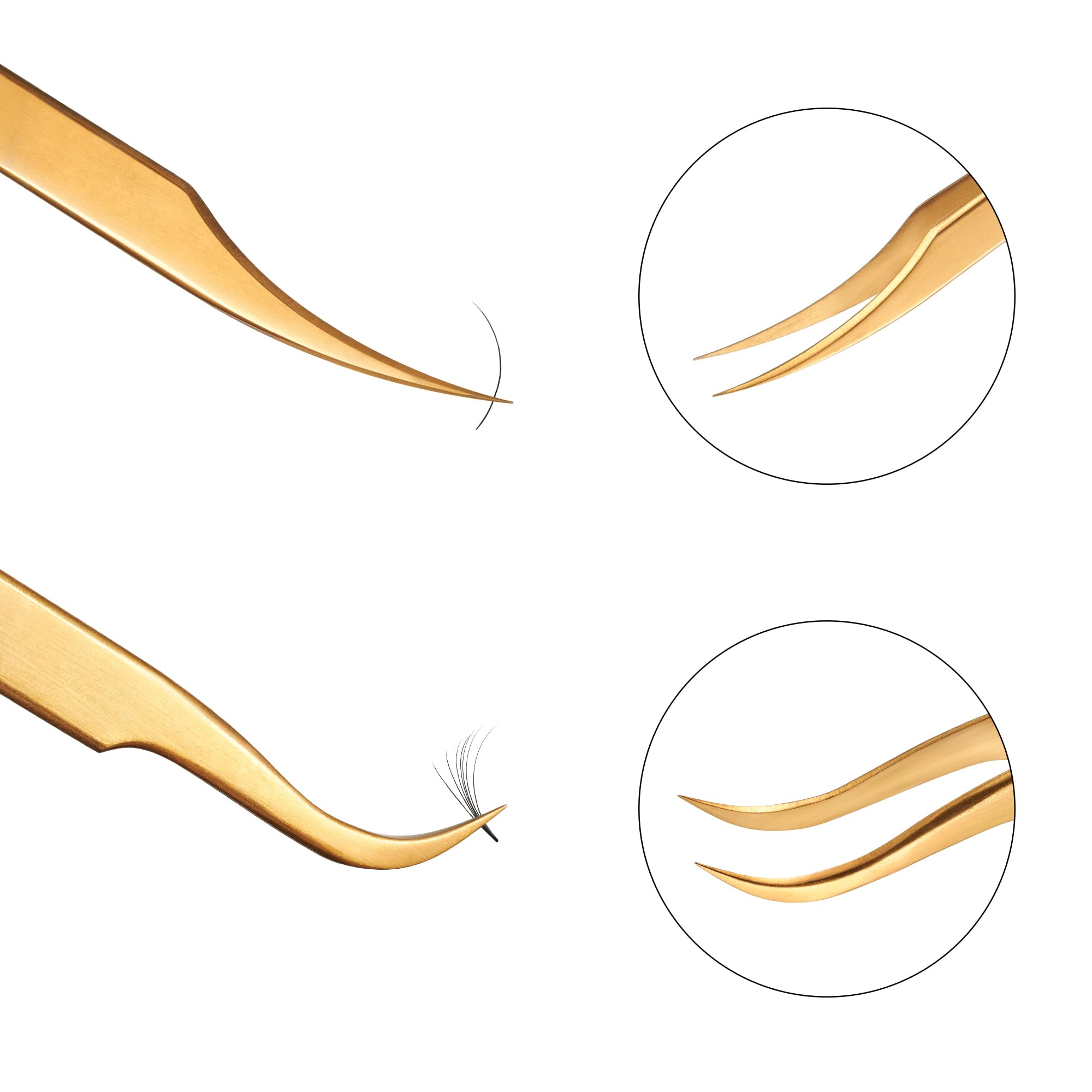 Lash Tweezers for Eyelash Extension, Hand Calibrated Dolphin-shaped and Curved Tip Eyelash Tweezers eyelash tweezers, False Lash Application Tools, Lash extension tweezers gold (Pack of 2, Gold)