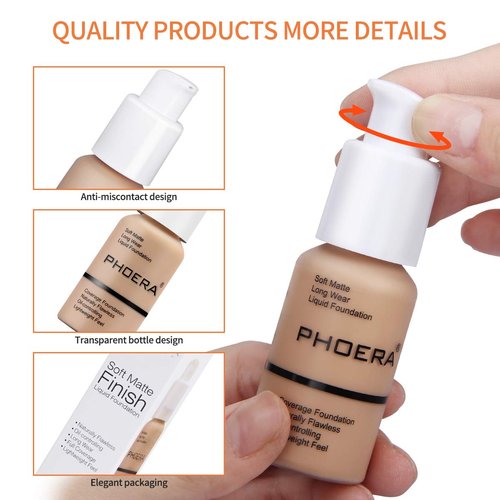 PHOERA Foundation Makeup, Flawless Soft Matte Oil Control Liquid Foundation, Full Coverage Mattle Oil-Control Concealer for Older Women, Great Choice For Gift (#102 Nude)