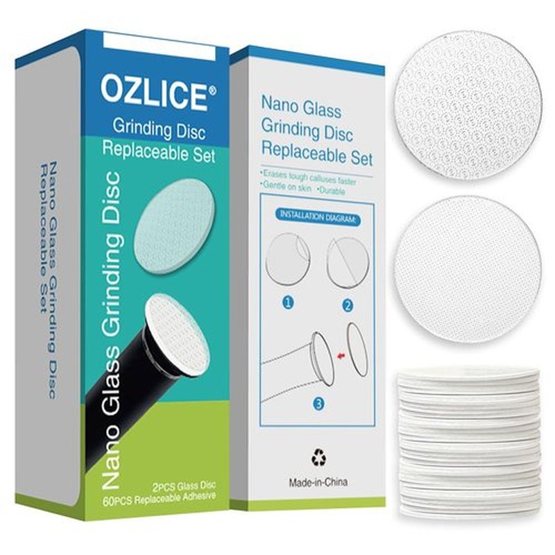 OZLICE 2 Pcs Nano Glass Sandpaper Disc for APRELM Electric Foot Callus Remover with 60 Pieces Replaceable Round Double-Sided Adhesive Pads Replaceable Sandpaper Disc